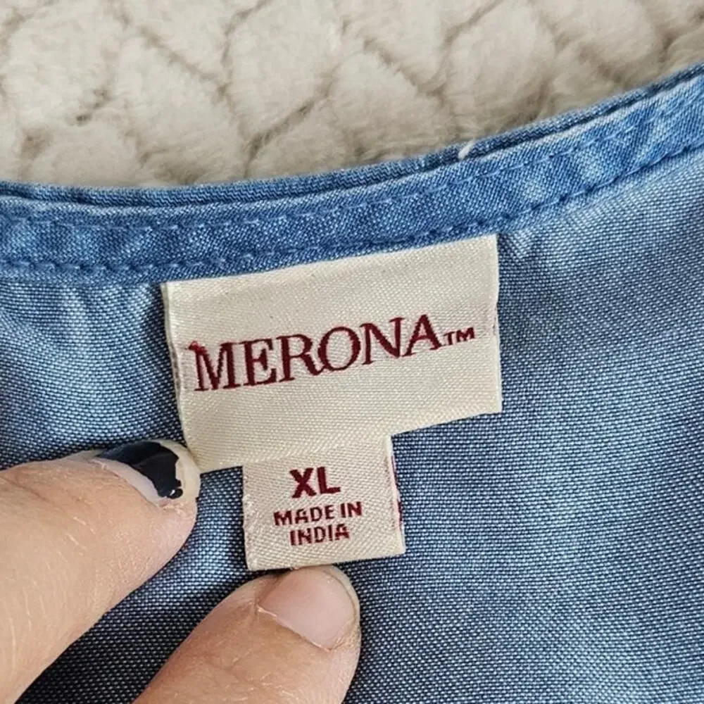 Merona Chambray Romper Womens XL Blue Casual Summer Minimalist Boho Time Capsule